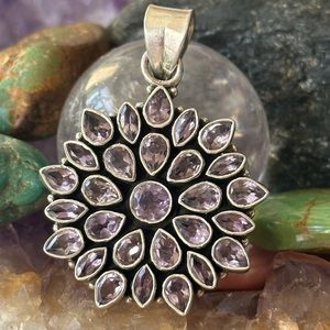 Amethyst flower statement 925 sterling silver pendant